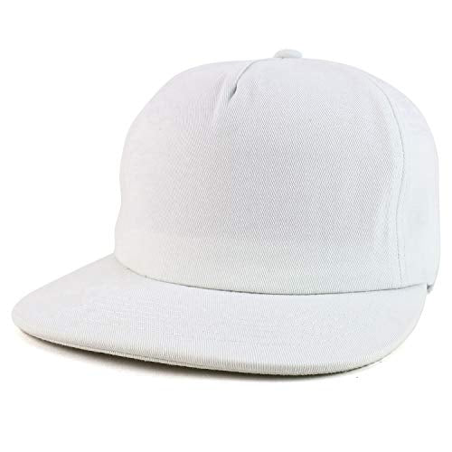 Trendy Apparel Shop Plain Unstructured 5 Panel Flat Bill Snapback Baseball Cap - color: White