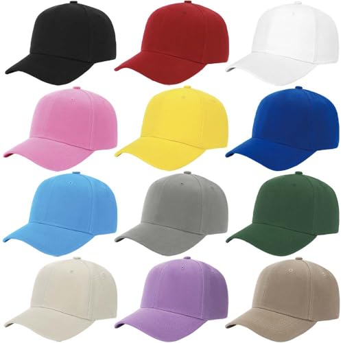 ZH Plain Adjustable Baseball Cap - Lot of 12 Unisex Blank Design Caps - color: Aa314