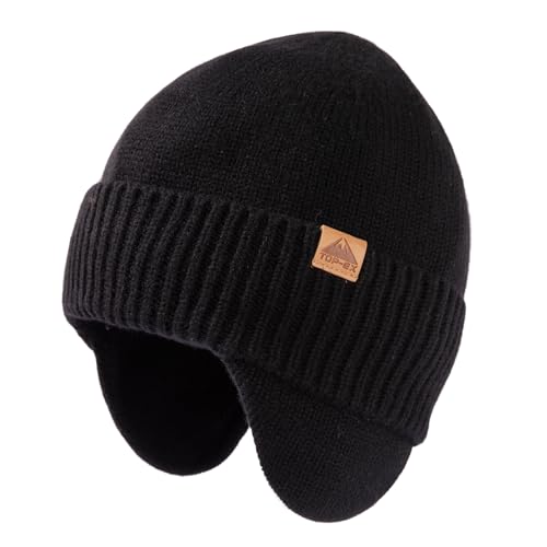 TOP-EX DryKnit™ 80% Merino Wool Waterproof Ear Flap Beanie M/L/XL - color: 95562_black+gift Box, size: Medium-Large