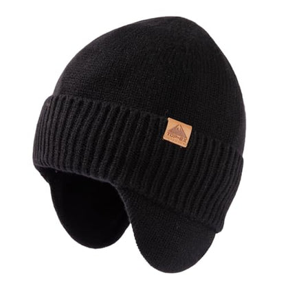 TOP-EX DryKnit™ 80% Merino Wool Waterproof Ear Flap Beanie M/L/XL - color: 95562_black+gift Box, size: Medium-Large
