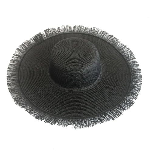Womens Mens Wide Brim Straw Panama Hat Beach Sun Hat Summer Wide Brim Straw Roll up Hat Fisherman's UPF 50 - color: Black 1