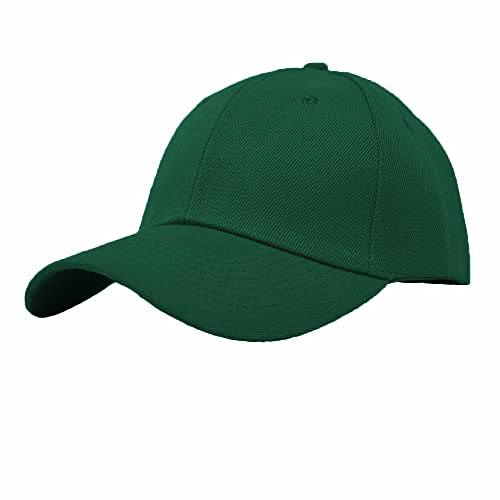 Glory Max Plain Baseball Cap Hook & Loop Strap Adjustable Solid Blank Curved Visor Hat - color: Hunter Green