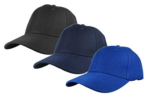 Gelante Plain Baseball Cap Adjustable Back Strap 3 PC - color: 3pcs-black/Navy/Royal Blue
