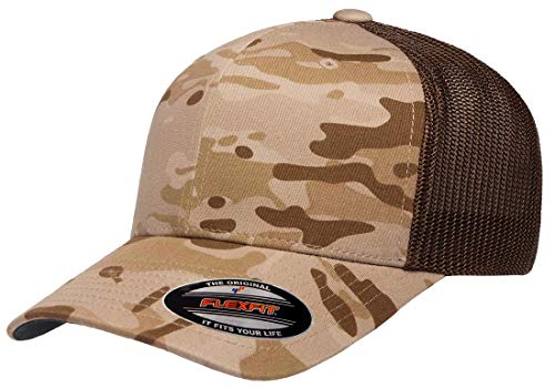 Mrlahat 6511 Flexfit Trucker Mesh One Size Fitted Cap 6 Panels with Black Bandana - color: Multicam Arid/Brown