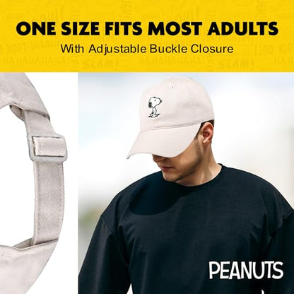 Concept One Unisex Adult Peanuts Snoopy Dad Hat, Adult Cotton Adjustable Baseball Cap with Curved Brim - color: Tan