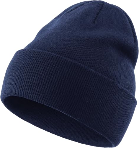 100% Cotton Beanie for Women Men Soft Knit Beanies Warm Winter Hat - color: Navy Blue