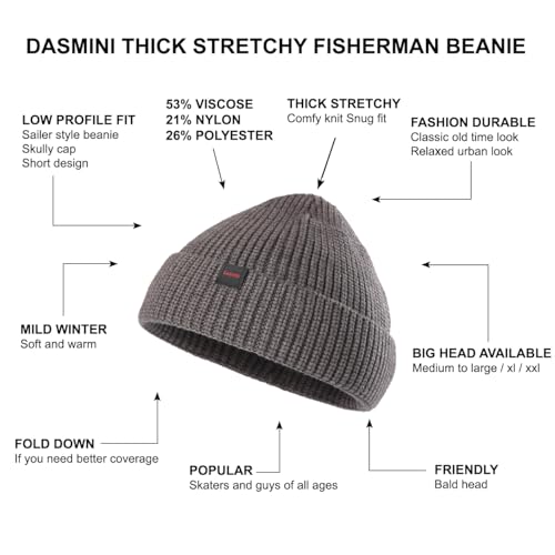 Fisherman Beanie Hats for Men Women,Knit Trawler Skull Cap,Watch Cap,Spring Fall Winter Warm Short Hats - color: (Thick Stretchy)-charcoal-m