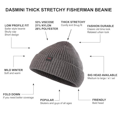 Fisherman Beanie Hats for Men Women,Knit Trawler Skull Cap,Watch Cap,Spring Fall Winter Warm Short Hats - color: (Thick Stretchy)-charcoal-m