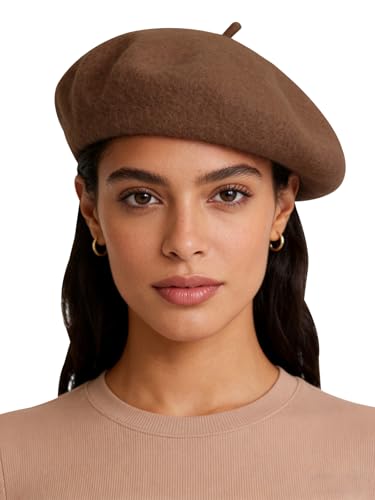 Sumolux Women Beret Hat Vintage French Solid Color Classic Winter Cap - color: Coffee B
