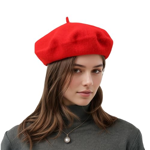 Women's Wool Beret: 70% Wool French Hat for Daily, Lightweight & Chic Berets for Women - color: Red