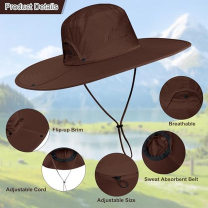 Cooltto L/XL/XXL Wide Brim Sun Hat UPF 50+ UV Protection Boonie Hat - color: Brown, size: Medium-Large