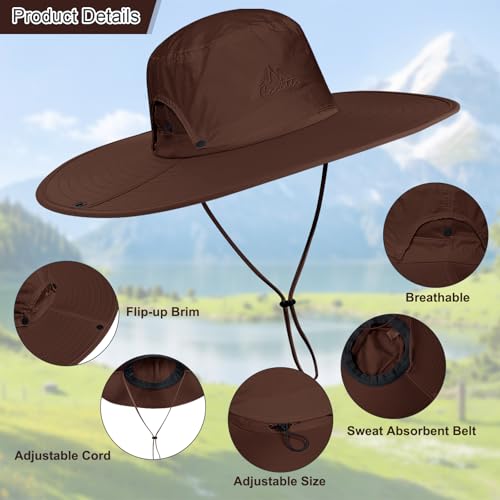 Cooltto L/XL/XXL Wide Brim Sun Hat UPF 50+ UV Protection Boonie Hat - color: Brown, size: Medium-Large