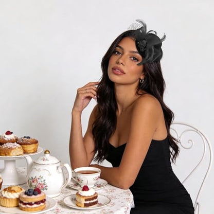 Fascinator Hat Tea Party Accessories Wedding Headwear for Girls and Women - color: Black
