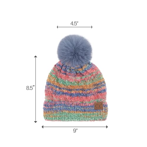 C.C Multi Color Space Dye Wool Stretchable Soft Warm Pom Beanie with Faux Fur Pom Knit Winter Skully Hat. - color: Red Combo