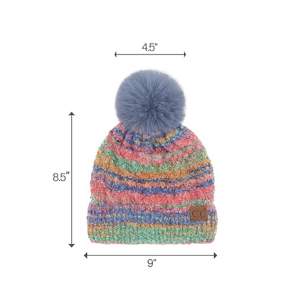 C.C Multi Color Space Dye Wool Stretchable Soft Warm Pom Beanie with Faux Fur Pom Knit Winter Skully Hat. - color: Red Combo