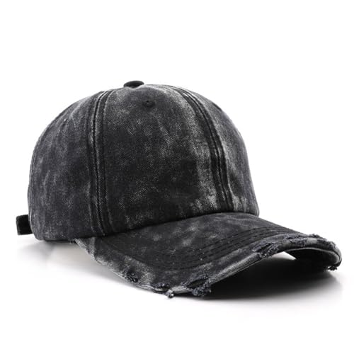 Classic Washed Distressed Vintage Baseball Cap Unconstructed Soft Cotton Denim Dad Hat for Men Women - color: Black