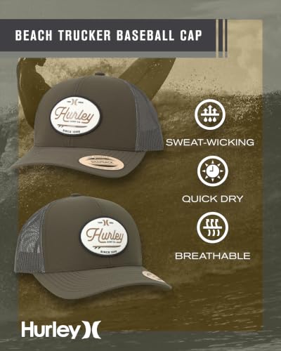Hurley Mens Hat Beach Break Trucker Water Resistant Baseball Cap - color: Olive Canvas