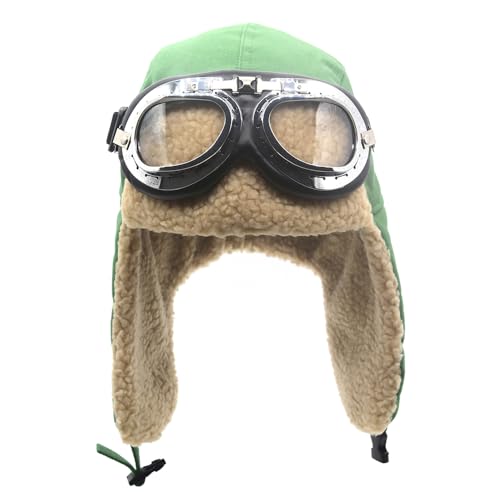 Adults Vintage Aviator Hat Trapper Cap - color: Green Hat
