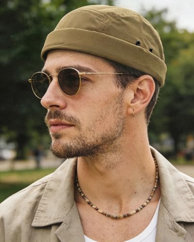 CLAPE Brimless Cap for Men Lightweight Breathable Nylon 5 Panel Docker Cap Waterproof No Visor Worker Rolled Cuff Leon Hat - color: Dbh01-khaki