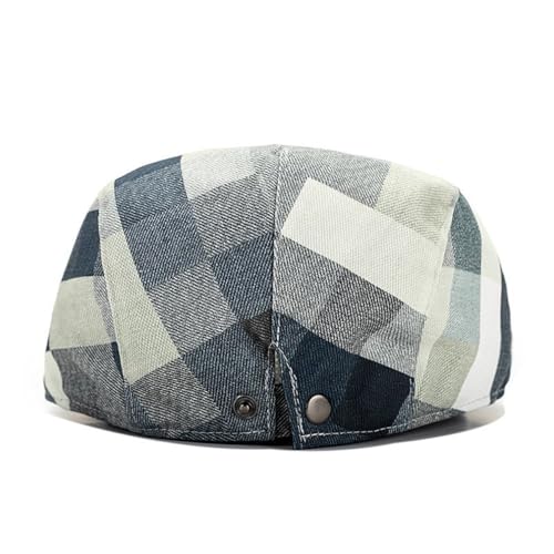 Quanhaigou Men's Cotton Flat Ivy Gatsby Newsboy Driving Hat Adjustable Irish Cabbie Ivy Driving Hunting Cap - color: Plaid Blue Grey