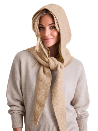 Saodimallsu Womens Balaclava Beanie 2 in 1 Soft Knit Hooded Scarf Hats Fall Winter Neck Warmer Beanies - color: Khaki