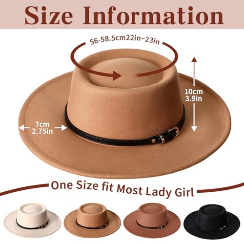 JaGely Hats Felt Hat for Women with Belt - color: Khaki, Black, Brown, Beige With Black Belt