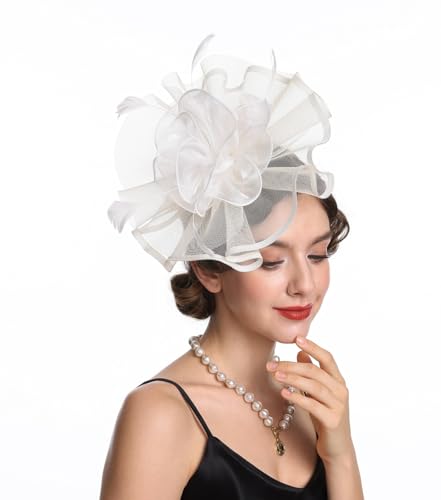 Women's Organza Church Vintage Wedding Fascinator Tea Party Wedding Hat Summer - color: Hj2-beige Flower