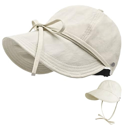 Womens Sun Hat Wide Brim UPF 50+ UV Protection Foldable Packable Sun Shield Hat for Women, Ponytail Outdoor Fishing Hat - color: Upgraded Off - White