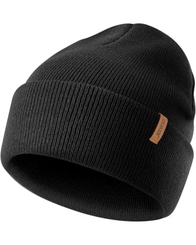 Beanie for Men Women, Winter Double Layer Warm Hat Skull Cap - color: Black