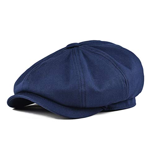 BOTVELA Men's Newsboy Flat Cap 100% Cotton Cabbie Hat - color: Navy, size: 7 7/8