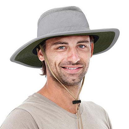 Solaris Mens Sun Hat Neck Flap 2 in 1 Foldable Waterproof UPF 50+ Baseball Cap Fishing Hiking Outdoor - color: Gray