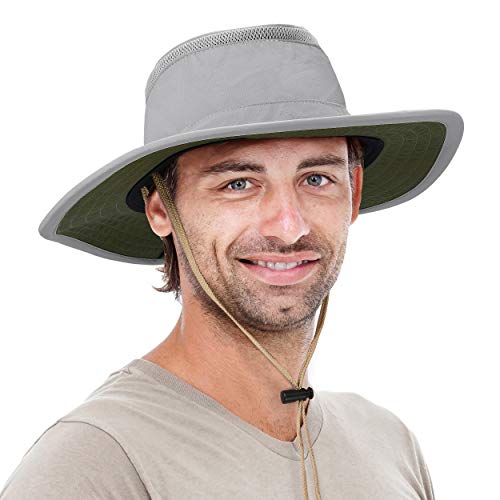 Solaris Mens Sun Hat Neck Flap 2 in 1 Foldable Waterproof UPF 50+ Baseball Cap Fishing Hiking Outdoor - color: Gray