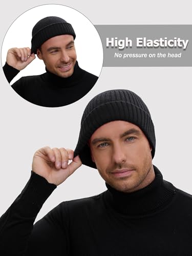 Wool Short Fisherman Beanie for Men Women Double Cuffed Skull Caps - color: 1pcs-black