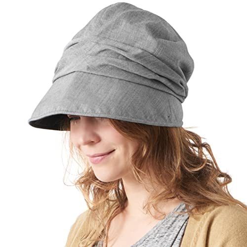 CHARM Womens Summer Sun Hat - Organic Cotton Chemo Wide Brim Cap SPF Protection - color: Gray