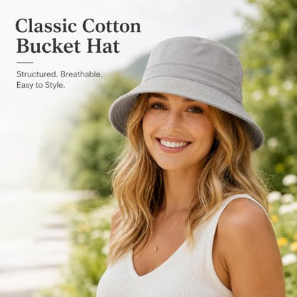 Cotton Bucket Hat Packable Beach Sun Hat for Women Men - color: Navy+lightgrey