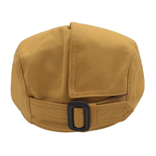 ZLYC Men Cotton Flat Cap Summer Scally Newsboy Beret Driver Hat - color: Button Decor Yellow