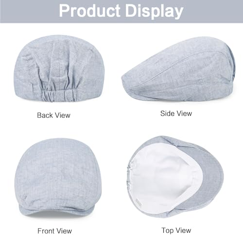 3Pcs Cotton Newsboy Hat for Men Cool Adjustable Flat Cap - color: Cm2-blue+khaki+lightgrey