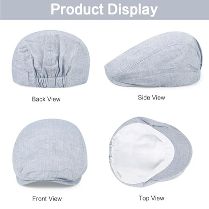 3Pcs Cotton Newsboy Hat for Men Cool Adjustable Flat Cap - color: Cm2-blue+khaki+lightgrey