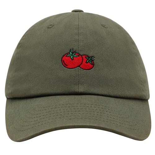 JPAK Two Tomatoes Premium Dad Hat Embroidered Cotton Baseball Cap Vegetables Embroidery - color: Olive Green