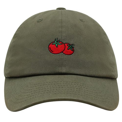 JPAK Two Tomatoes Premium Dad Hat Embroidered Cotton Baseball Cap Vegetables Embroidery - color: Olive Green