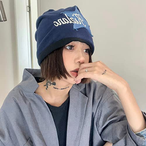 Y2K Slouch Hat Star Beanie Hat Grunge Accessories Winter Warm Cap Retro Design Knit Beanie for Women Men - color: Khaki