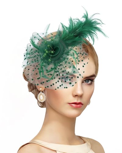 Zinniday Victoria Fascinators Hats for Women - 2026 Kentucky Feather Mesh Derby Hat 1920s Tea Party Headwear for Church - color: Green