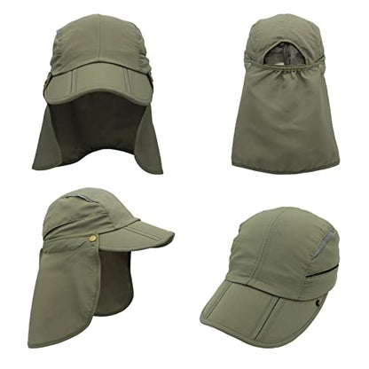 Hat with Neck Protection Detachable Multi-Purpose Summer Sun Hat Sun Protection Breathable Quick Dry UV Protection - color: Army Green, size: Large