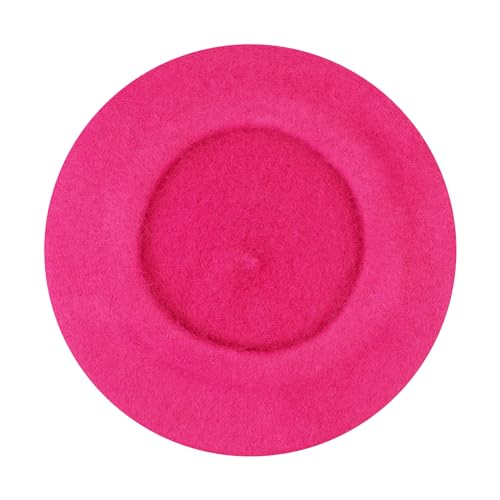 Gllutt Women Wool Beret Hat French Style Solid Color - color: Hot Pink
