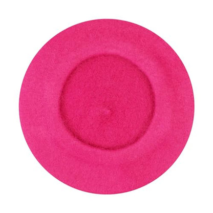 Gllutt Women Wool Beret Hat French Style Solid Color - color: Hot Pink
