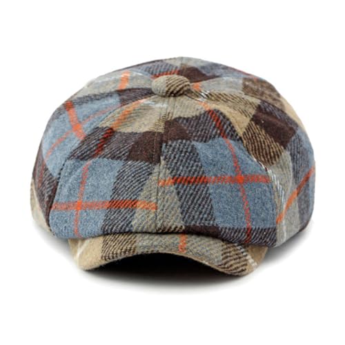 Men's Faux Woolen Tweed Plaid Ivy Cabbie Gatsby Newsboy Golf Paperboy Hat Cap - color: Khaki