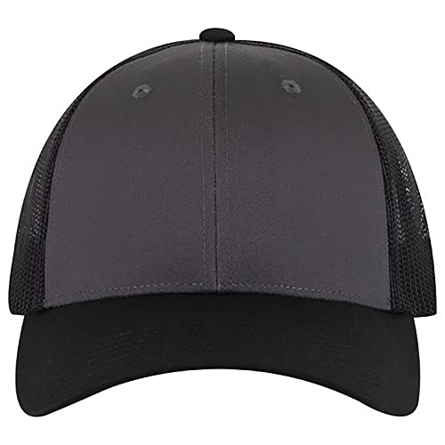 Ashen Fane 6 Panel Blend Twill Structured Low Profile Mesh Back Snapback Trucker Hat - color: Blk/Ch.gry/Blk