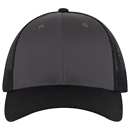 Ashen Fane 6 Panel Blend Twill Structured Low Profile Mesh Back Snapback Trucker Hat - color: Blk/Ch.gry/Blk