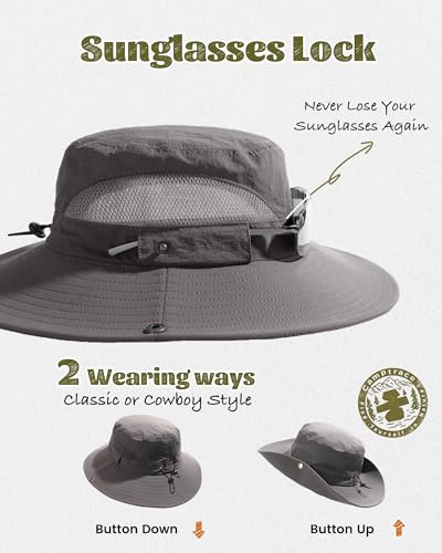 Camptrace Wide Brim Sun Hats for Men Hiking Fishing Outdoor Bucket Hat - color: Dark Grey