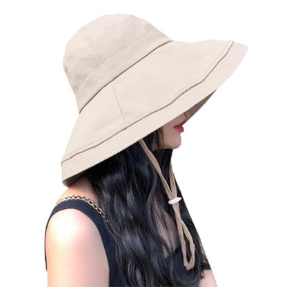 Wide Brim Sun Hat for Women, UV Protection Bucket Hat with Adjustable Strap, Packable Travel Friendly Summer Hat - color: Wheat
